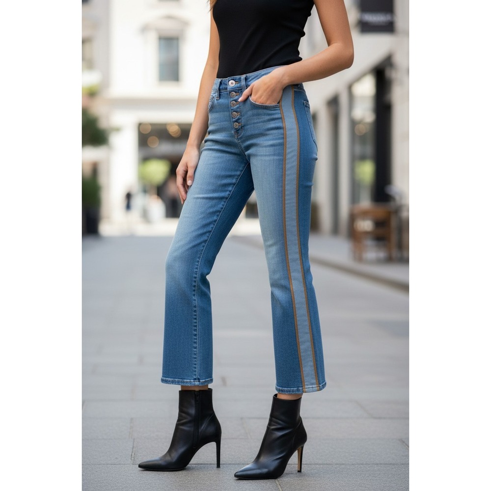 Veronica Beard Carolyn High Rise Baby Boot Jean Amsterdam Side Stripe 26x26 $298